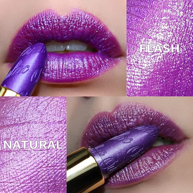 Oulac Purple Lipstick for Women with Metallic 3D Shine, Lightweight Hydrating Formula, High-Impact Lip Color, Vegan Beauty, Full Coverage Lip Makeup, Royal Sash (16)