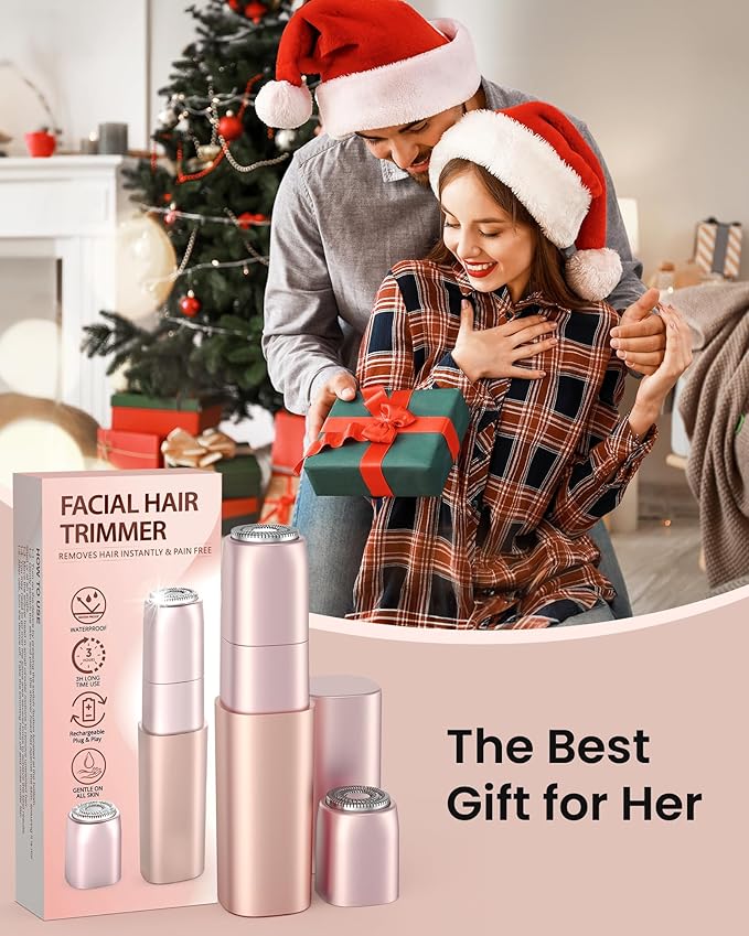 Rechargeable Facial Hair Remover for Women: Painless Mini Face Razors Shaver with 2 Replacement Heads,Electric Facial Hair Removal Device for Upper Lip, Chin & Face for Home & Travel