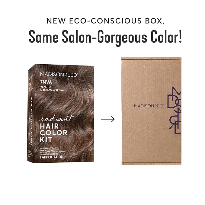 Madison Reed Radiant Hair Color Kit | 7NVA Light Smoky Brown (Veneto Brown) for 100% Gray Hair Coverage | Salon Quality Permanent Hair Dye | PPD-Free & Ammonia-Free | (Packaging May Vary) 1 Pack