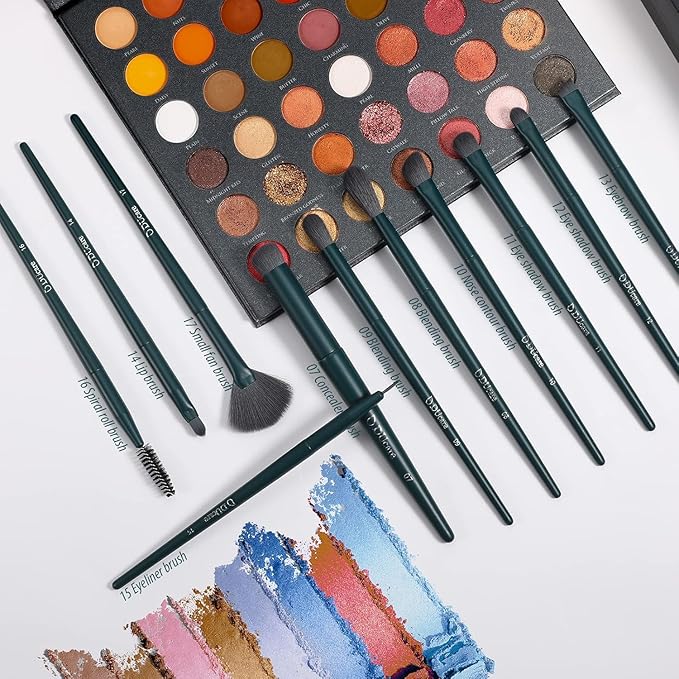DUcare 17Pcs Professional Makeup Brush Set Complete Kit with Brush Cleaning Mat and Makeup Sponge, Ideal for Foundation, Eyeshadow, Liquid Cream, Gift Box Set