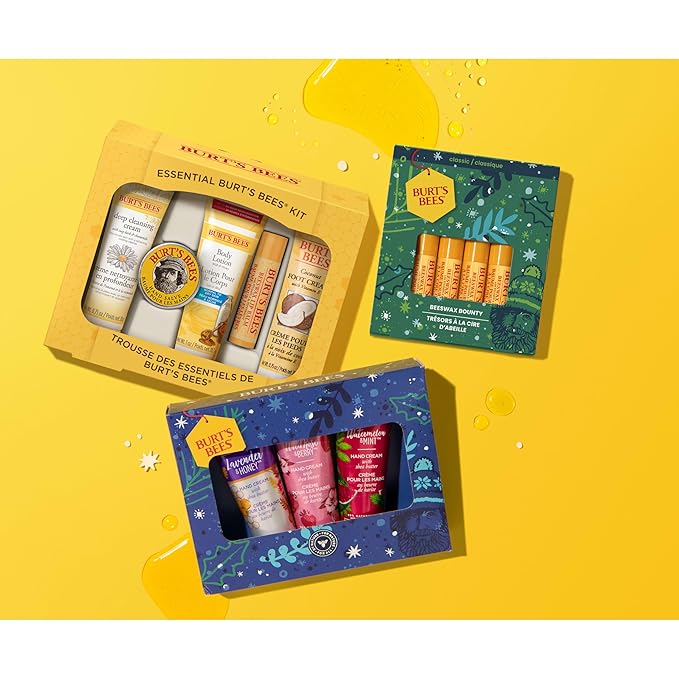 Burt's Bees Back to School Gifts Ideas, 5 Body Care College Dorm Products, Everyday Essentials Set - Original Beeswax Lip Balm, Deep Cleansing Cream, Hand Salve, Body Lotion & Foot Cream, Travel Size