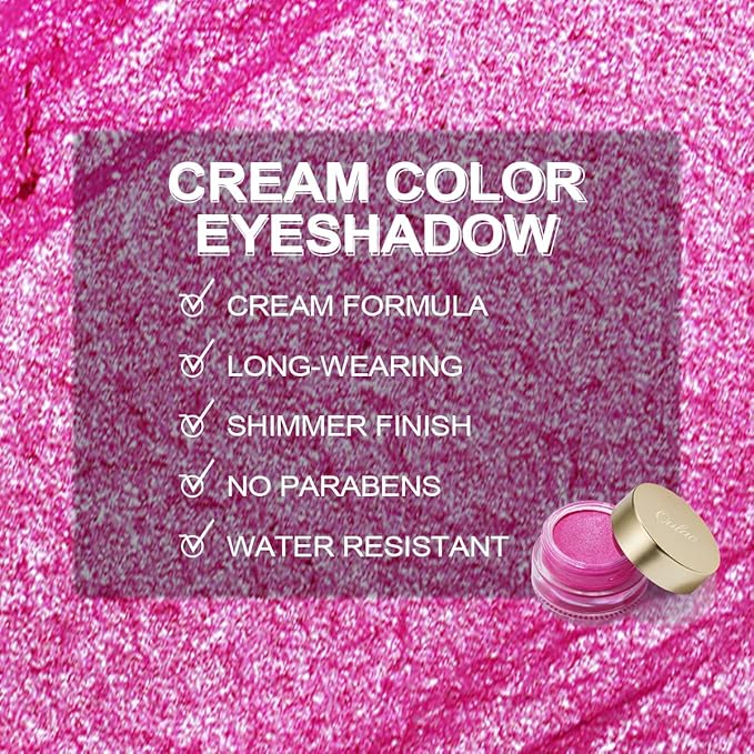 Oulac Hot Pink Cream Eyeshadow also for Highlighter Highly Pigmented Eye Shadow Waterproof&Long Lasting with Moisturizing Formula Blendable Shimmer Eye Make-up,Vegan & Cruelty-Free, 6g, 09
