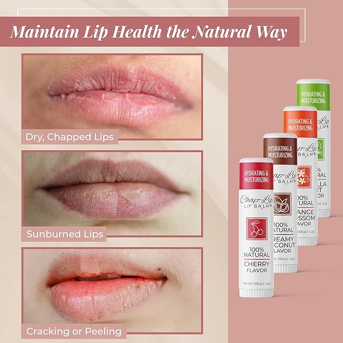 100% Natural Lip Balm Set - Hydrating and Moisturizing Beeswax Natural 4 Flavor Assortment - Lip Moisturizer for Dry Lips - Cocoa Butter - Petroleum Free Pack of 8