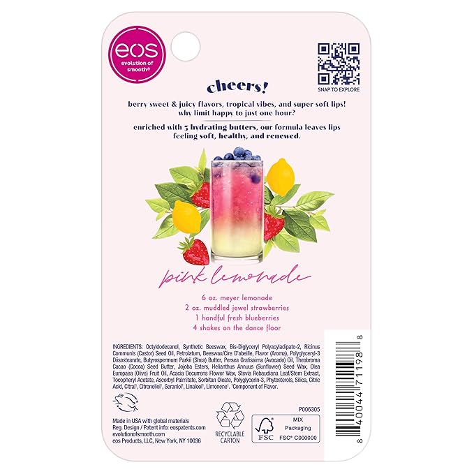 eos Sunset Sips Lip Butter Tube- Pink Lemonade, 24-Hour Moisture, Overnight Lip Mask, Lip Care Products, 0.35 fl oz (Pack of 5)