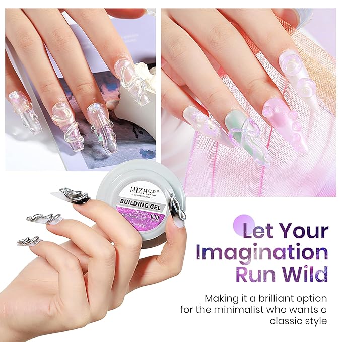 MIZHSE Solid Builder Gel for Nails - 30g/1oz Purple Mermaid Hard Gels for Nails 3D Gel with Dual Forms 3D Sculpting Pen Soak off U V Nail Builder Gels for Extension 3D Nail Art Women