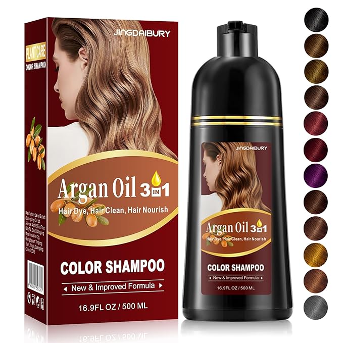 Black Hair Dye, Hair Dye Shampoo, Argan Oil Hair Dye for Men & Women, 3 in 1 Hair Dye Shampoo, Easy to Use, Shampoo Para Canas for Gray Hair Coverage 16.9 FlOz (Black)