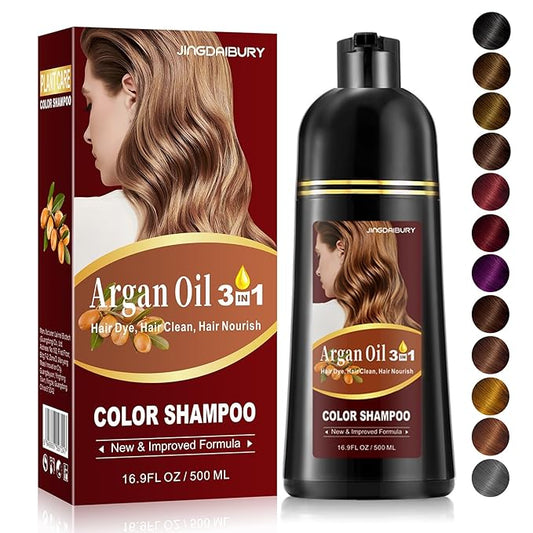 Black Hair Dye, Hair Dye Shampoo, Argan Oil Hair Dye for Men & Women, 3 in 1 Hair Dye Shampoo, Easy to Use, Shampoo Para Canas for Gray Hair Coverage 16.9 FlOz (Black)