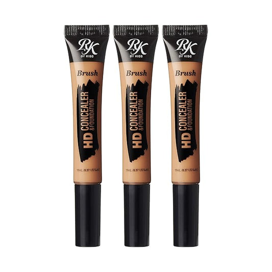 Ruby Kisses HD Concealer & Foundation Brush Flawless Full Coverage Face Makeup Lightweight Highlighter Long Lasting Under Eye Conceals Contour Corrector 3 Pack (Fawn)