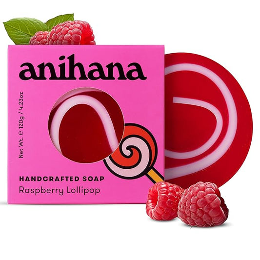 ANIHANA Handcrafted Natural Soap with Coconut Oil, Gentle Cleansing, Paraben Free, Refreshing Raspberry Lollipop Scent, 4.23 oz
