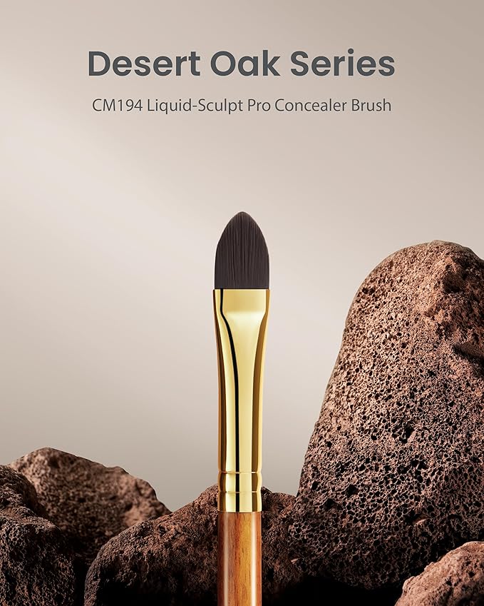 Desert Oak Series Liquid-Sculpt Pro Concealer Brush - Wide Teardrop Head for Under Eyes & Redness, Bubinga Wood, Brass Ferrule (CM 194)