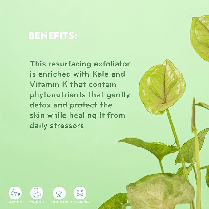 pürlisse Kale + Vitamin K Face Exfoliator Scrub - Exfoliating Face Wash for Detoxifying & Pore Tightening - Packed with Antioxidants for Smooth, Radiant & Youthful Skin (1.7 Fl oz)