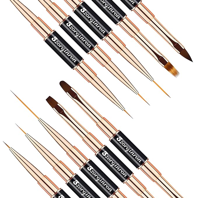 Nail Art Bushes Set, Professional 5Pcs Double-Ended Nail Brush Kit for Details, Long Lines, Ombre & 3D Design-Perfect for DIY Manicures & Salons (Black)