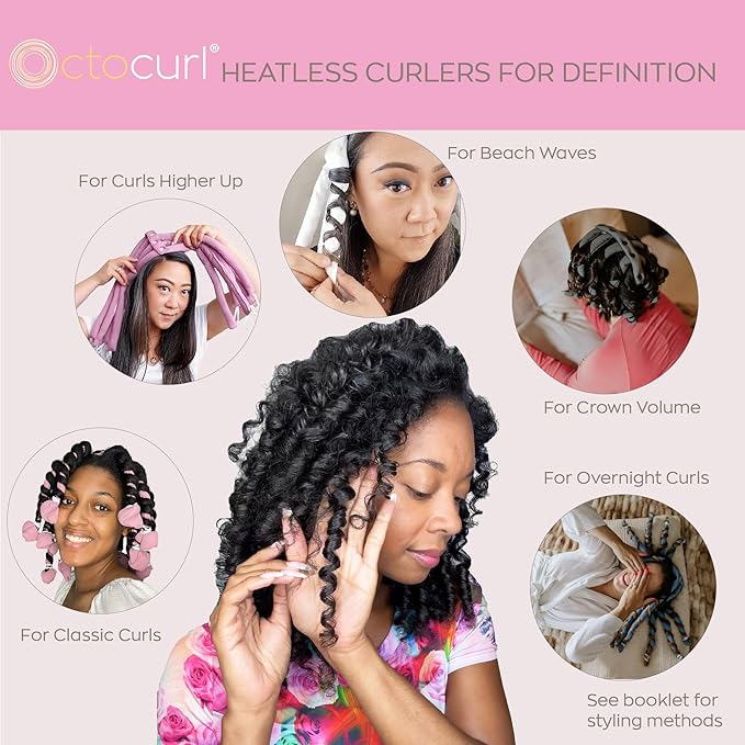 Octocurl Heatless Hair Curler - No Headband Octopus Curler - Overnight Curls for Long Hair (Satin - Jade)