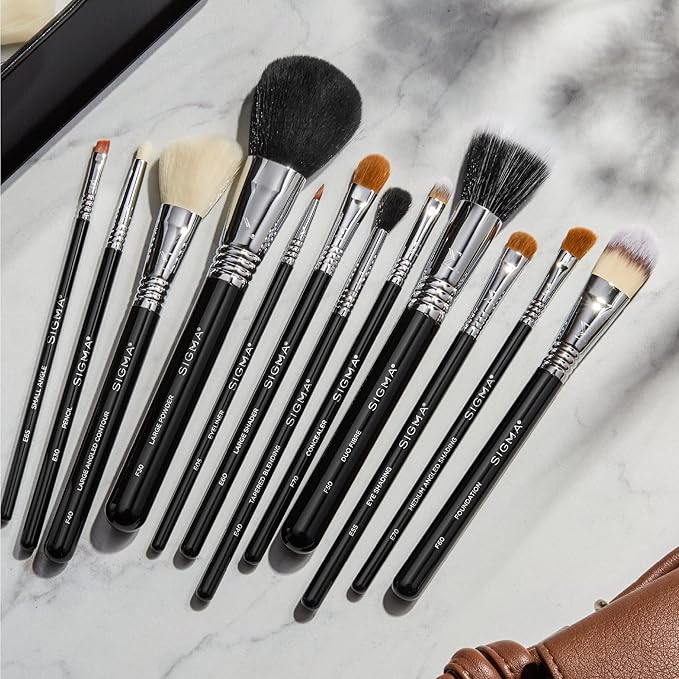 Sigma Beauty Essential Makeup Brushes Set – Professional Grade Makeup Brush Set with Premium Fibers and Sleek, Durable Handles for Face & Eyes, Includes 12 CK001 Black Makeup Brushes