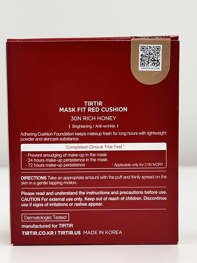 TIRTIR Mask Fit Red Cushion Foundation | Full coverage, Weightless, Skin fit, Satin Glow Finish, Korean Makeup, beauty, Tattoo cover up, Buildable (#30N Rich Honey, 0.63 Fl Oz)