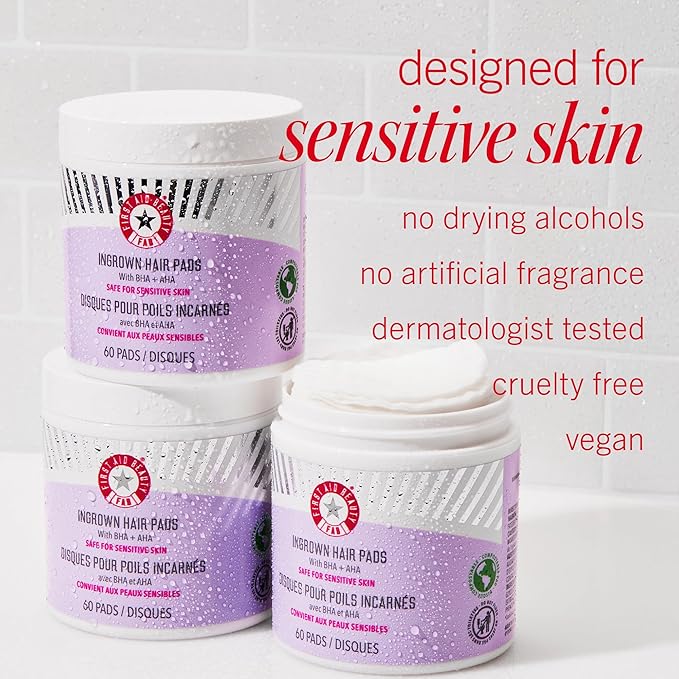First Aid Beauty - Ingrown Hair Pads with BHA + AHA - Aftershave Treatment Pads Help Men & Women Prevent Razor Bumps, Exfoliate Underarms & Bikini Area, Compostable for Daily Use - 3ct, 84 Pads Total