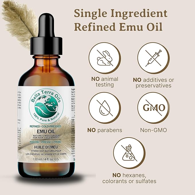 Bella Terra Oils - Emu Oil 8 oz - Australian Legacy, Famed for Omega-3, Omega-6 & Omega-9, The Natural Secret to Radiant Skin