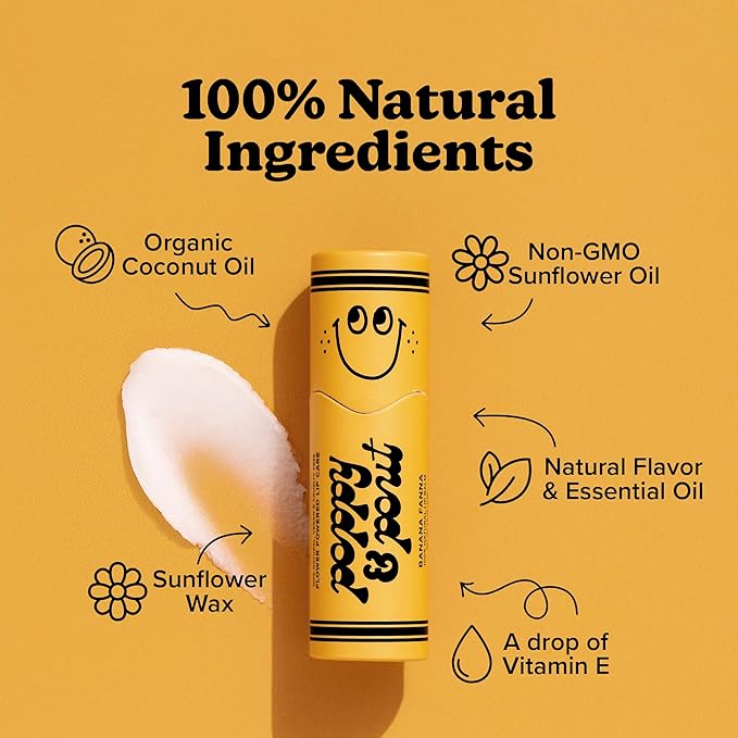 Poppy & Pout Kids Jumbo Lip Balm | All Natural Lip Balms & Moisturizers | Hydrates with Beeswax, Vitamin E, Organic Coconut Oil | Cruelty-Free | Lip Balm in Recyclable Cardboard Tube (Banana Fanna)