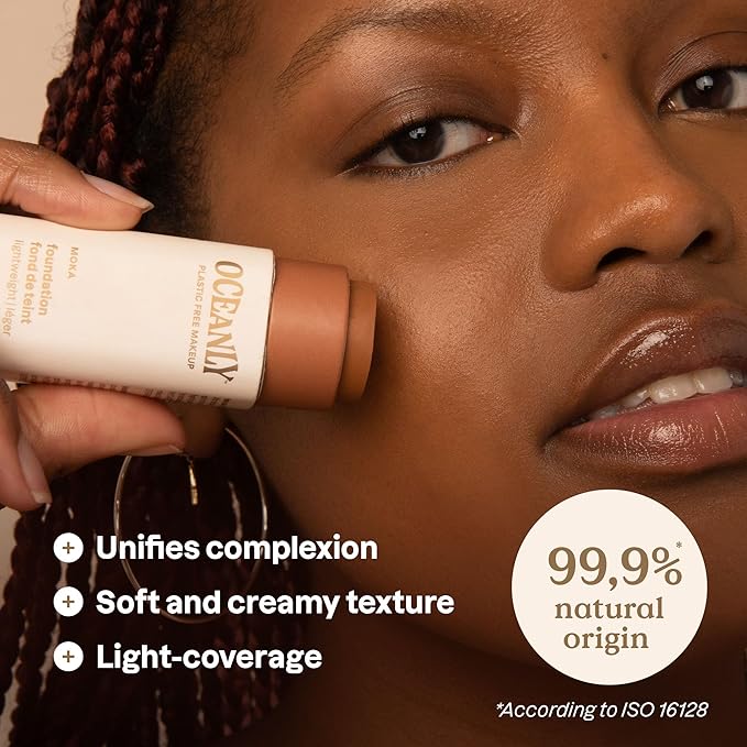ATTITUDE Oceanly Light Coverage Foundation Stick, Titanium Dioxide-Free, EWG Verified, Plastic-Free, Vegan & Cruelty-free Makeup, Moka, 0.42 Ounces