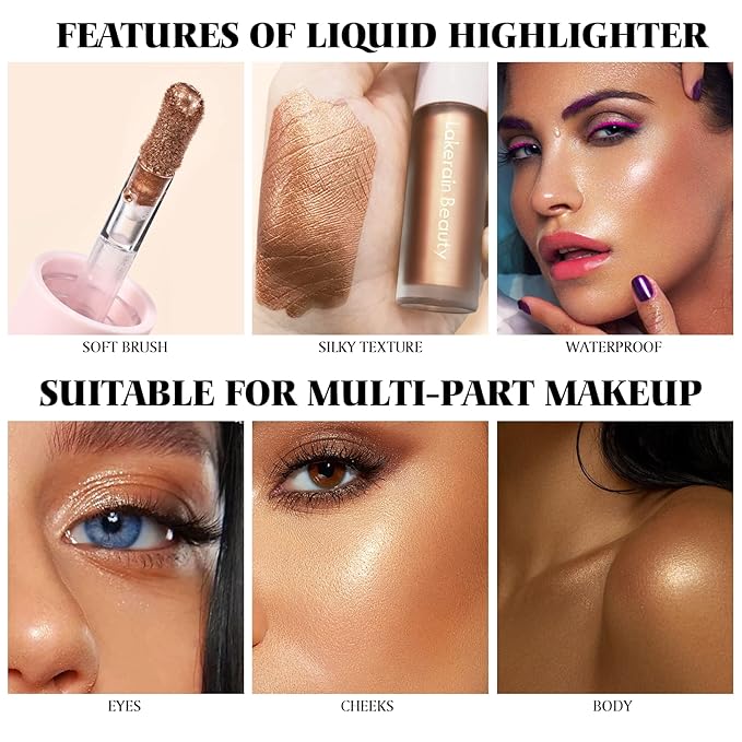 Liquid Highlighter Makeup, Natural Silky Shimmer Finish Face Highlighter, Highly Pigmented, Lasting, Blendable, Soft Cream For Face, 0.25fl.oz (#02 Champagne Shimmer), 1.3 Ounce, 1 Pack