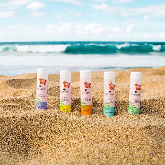 Hanalei Lip Balm and Moisturizer - Natural Kukui Oil, Beeswax Lip Moisturizer - Replenish and Repair Dry, Chapped Lips - Variety Pack (5 Tubes)