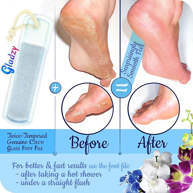 Genuine Czech Glass Foot File by GLADZY - Gentle Callus Remover Foot Rasp, Pedicure & Spa Rough Skin Scrubber, Two-Sided Etched Different Grit Surface, Professional Toenail & Heels Care, Made in EU