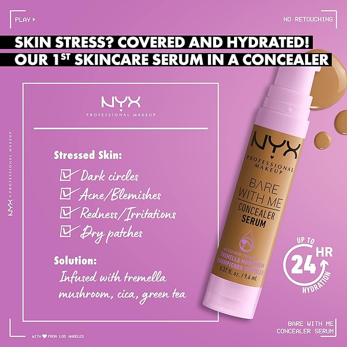 NYX PROFESSIONAL MAKEUP Bare With Me Concealer Serum, Up To 24Hr Hydration - Medium Golden