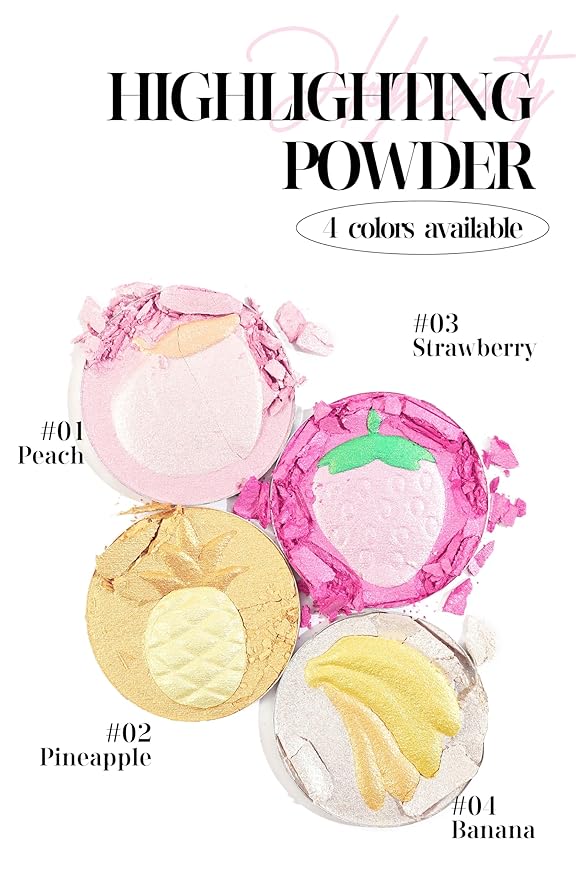 Face Highlighter Makeup Palette, Glossy Glitter Highlight Brightening Contouring Palette Natural Shiny Contour Makeup Illuminator Longlasting Lightweight, Blush&Highlighter (#03 Strawberry)