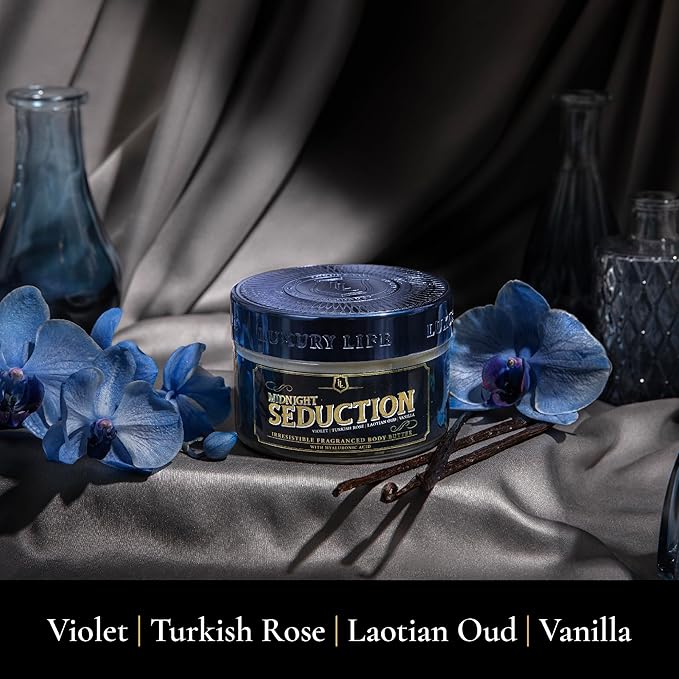 LUXURY LIFE BUTTER - Irresistibly Scented Body Butter with Hyaluronic Acid for Ultimate Moisture. Hydrates for a Non-Greasy Glamorous Glow (Presidential, Fresh Attraction, Midnight Seduction 5 oz)
