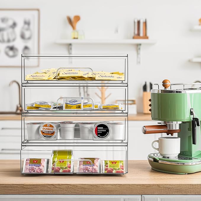 Sorbus Acrylic Storage Containers - 4 Pack, Stackable Storage Bins Set for Bathroom Organization - Clear Acrylic Drawer Organizers - Makeup Case Pull-Out Drawers (12.1’’ Wide)