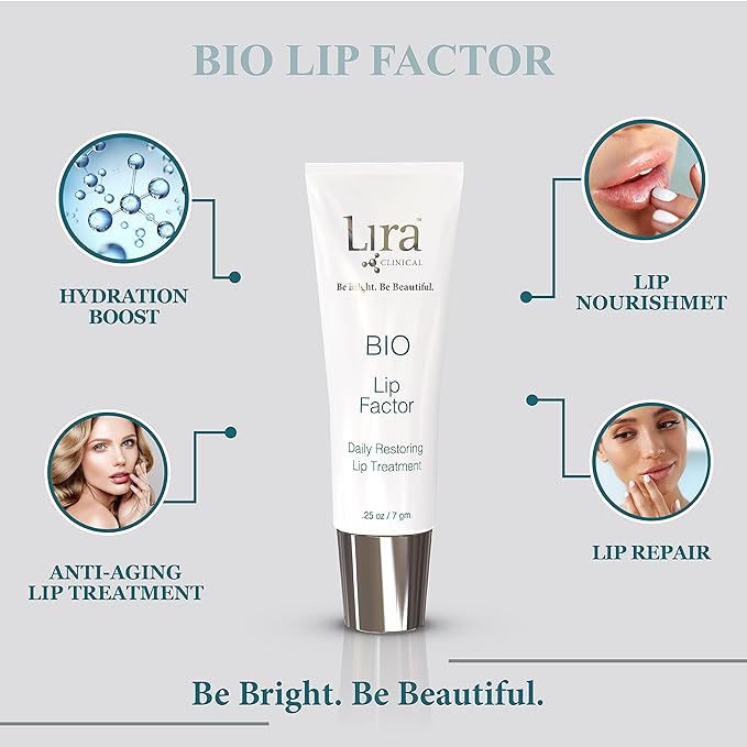 Lira Clinical Bio Lip Factor - Lip Balm SPF 15 for Soft, Full, and Supple Lips - Lip Treatment with Peptides, Vitamin C, E, Jojoba Oil, Avocado Oil - Lip Moisturizer for Dry Lips - 0.25 Ounce