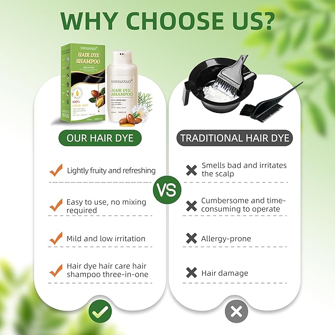 Black Hair Dye Shampoo 3 in 1 for Gray Hair Coverage Argan nut Natural Shampoo Black Hair Dye for Women & Men/Ammonia-Free 500ml