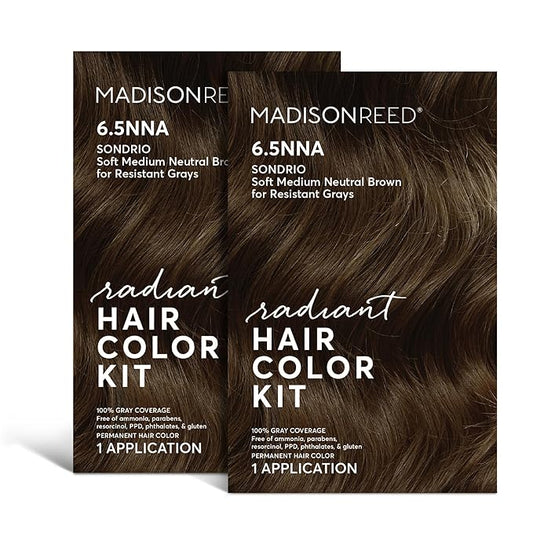 Madison Reed Radiant Hair Color Kit | 6.5NNA Medium Neutral Brown (Sondrio) for 100% Gray Hair Coverage | Salon Quality Permanent Hair Dye | PPD-Free & Ammonia-Free | (Packaging May Vary) 2 Pack