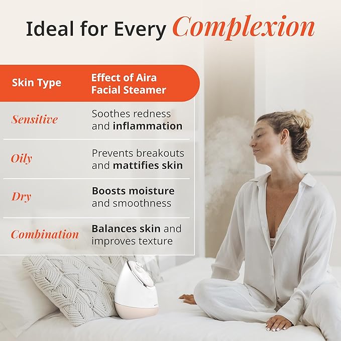 Vanity Planet Aira Ionic Facial Steamer (Beige) - Pore Cleaner That Detoxifies, Cleanses and Moisturizes - Adjustable Nozzle, Water Tank with 3 Essential Oil Baskets