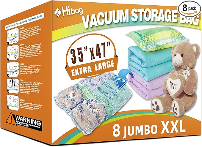 XXL Jumbo 47''X35'' Vacuum Storage Space Saver Bags Extra Large for Blanket, Bedding, Comforters (8 Pack)