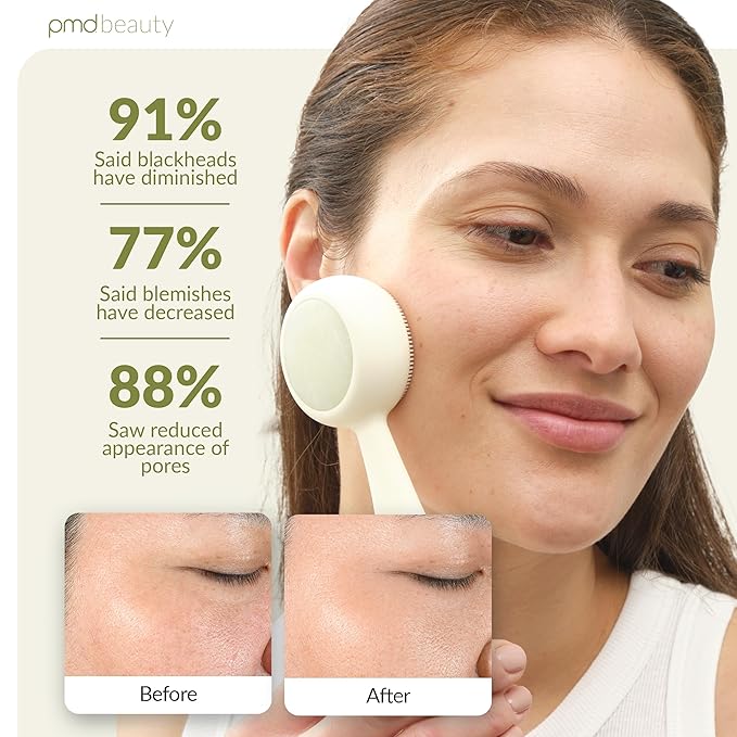 PMD Beauty Clean Pro Jade - Smart Facial Cleansing Device with Silicone Brush & Jade Gemstone ActiveWarmth Anti-Aging Massager - Waterproof - SonicGlow Vibration - Clear Pores & Blackheads