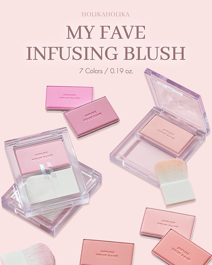 HOLIKA HOLIKA Infusing Blush with Brush - Lightweight, Smooth, Blendable Cheek Blusher, Sebum-Control, Natural Pore Coverage, Built-In Brush, Long-Lasting Pigment for Romantic Mood (07 SIENNA)