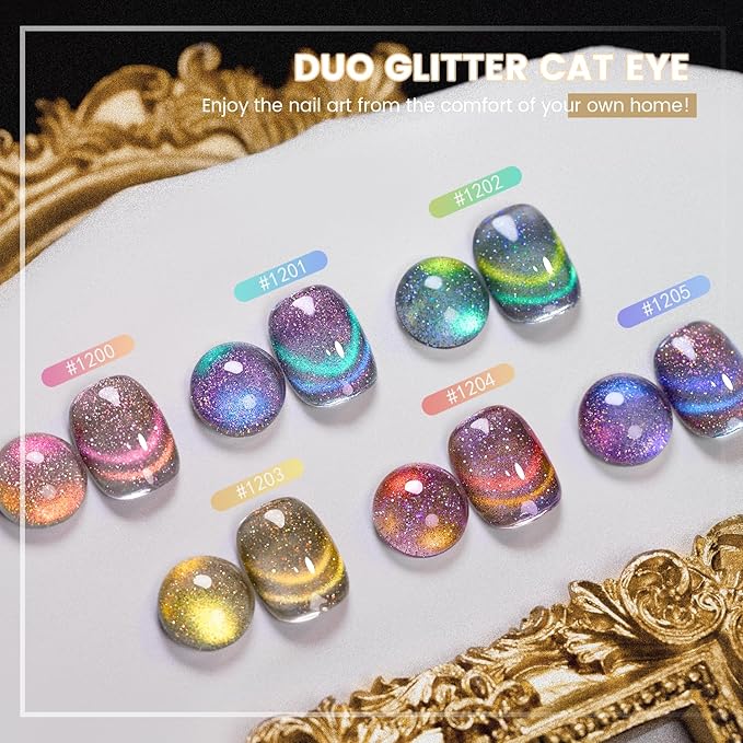 RARJSM 9D Chameleon Glass Cat Eye Gel Nail Polish Set 6Pcs Pink Purple Blue Green Yellow Multi Color Cateye Galaxy Shimmer Gradient Effect with Magnetic Stick UV LED Curing Require Home Salon