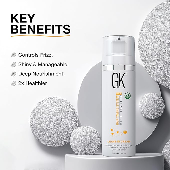 GK HAIR Global Keratin Leave In Conditioner Cream (4.4 Fl Oz/130ml) Conditioning Hydrating Smoothing Moisturizing & Frizz Control For Dry Damaged Hair Taming before Swimming or Exercise