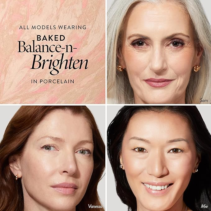 LAURA GELLER NEW YORK Award-Winning Baked Balance-n-Brighten Color Correcting Powder Foundation - Porcelain - Buildable Light to Medium Coverage - Demi-Matte Natural Finish