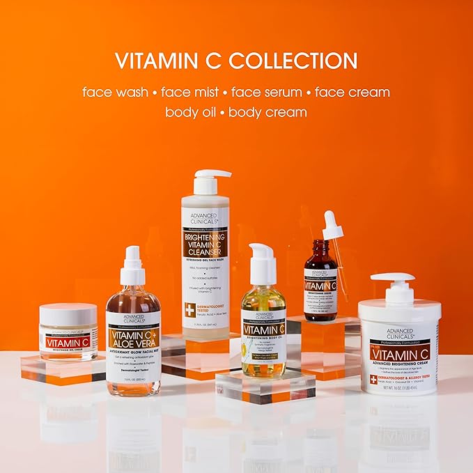 Advanced Clinicals Vitamin C Face & Body Cream Moisturizing Skin Care Lotion, Anti Aging Vitamin C Skincare Moisturizer For Body, Face, Age Spots, Wrinkles, & Sun Damaged Skin, Large 16oz (2-Pack)