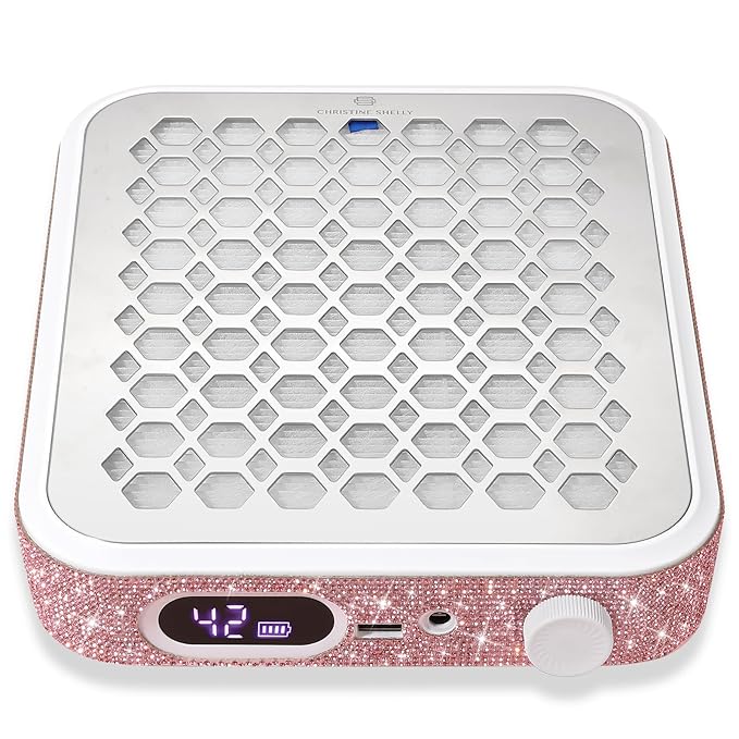 Nail Dust Collector, Rechargeable Dust Collector Nail Tech, Powerful Vacuum Fan Vent Dust Collector Extractor Dust Suction Machine for Acrylic Nails Polishing, Nail Salon&Home, Pink