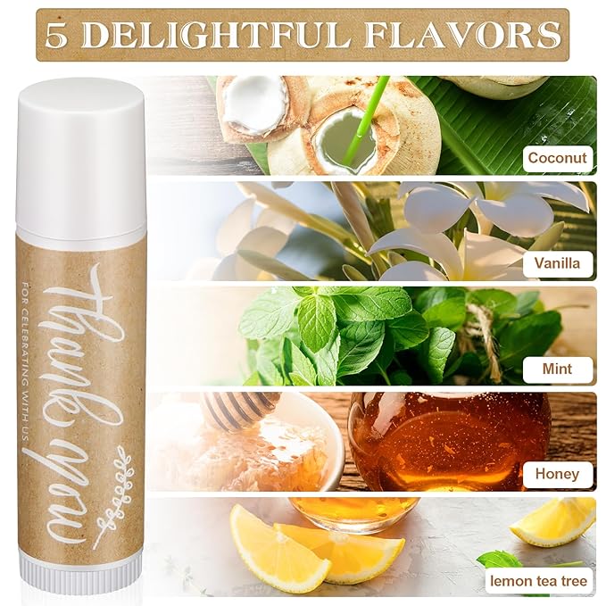 100 Set Thank You Lip Balm Bulk Small Natural Moisturizing Mini Lip Balm with Organza Bag and Card for Baby Wedding Bridal Shower Thank You Favors Bridesmaid Gifts Women Guests