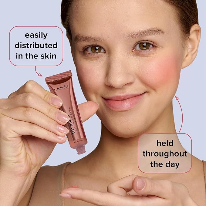 Lamel BB Blush Cheek Makeup - Lightweight and Long Lasting Liquid Blush - Blendable Cream Blush for Cheeks, Natural Finish Cream Contour - Nude Liquid Blush, 401 (Tea Rose) -10ml/0,33fl.oz