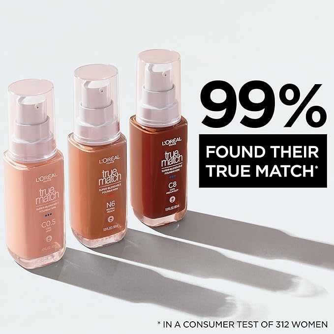 L'Oreal Paris True Match Super-Blendable Foundation, Medium Coverage Liquid Foundation Makeup, N9, Medium Deep, 1 Fl Oz