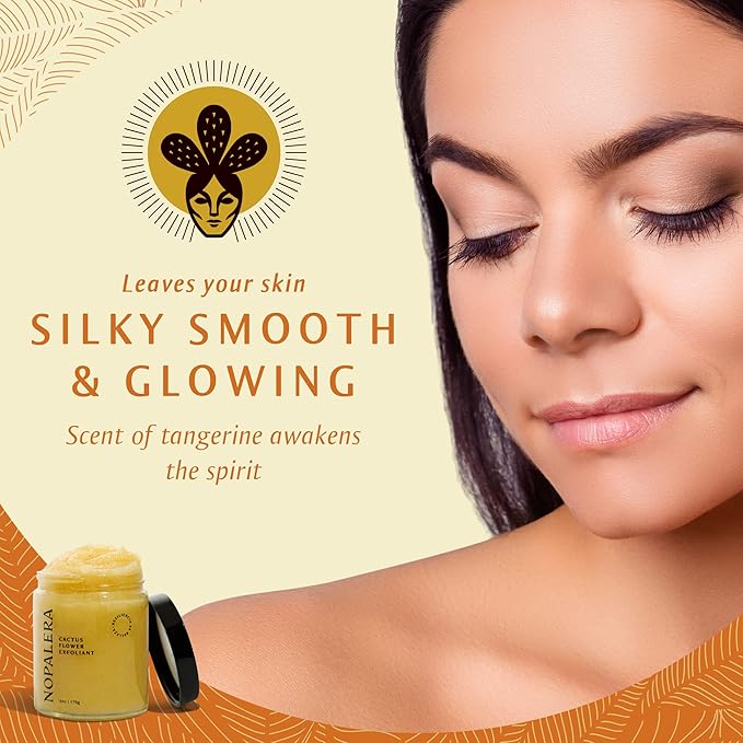 Nopalera Mandarina Cactus Flower Exfoliant - Face & Body Scrub, 3-in-1 Cleanser, & Moisturizer, Vegan, Cruelty-Free, Natural Citrus Scent, Dye Free, 6 oz.