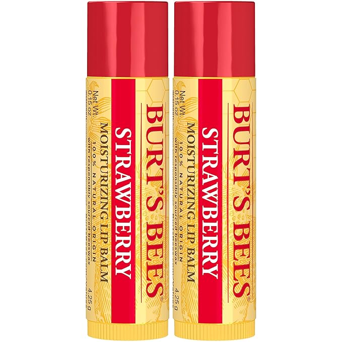 Burt's Bees Lip Balm Mothers Day Gifts for Mom - Strawberry, Lip Moisturizer With Responsibly Sourced Beeswax, Tint-Free, Natural Origin Conditioning Lip Treatment, 2 Tubes, 0.15 oz.