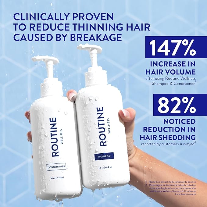 Routine Wellness Anti-Thinning Shampoo and Conditioner Set for Thinning Hair - Biotin DHT Blocker Women & Men - Color Safe Shampoo for Hair Loss & Healthier Hair - Jasmine & Orange Blossom (Pack of 2)