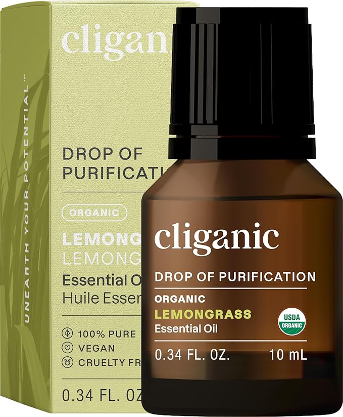 Cliganic USDA Organic Lemongrass Essential Oil - 100% Pure Natural Undiluted, for Aromatherapy Diffuser | Non-GMO Verified (Packaging May Vary)