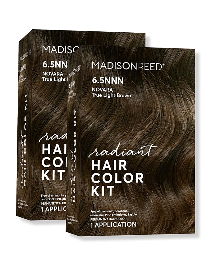 Madison Reed Radiant Hair Color Kit | 6.5NNN Light Brown (Novara Light Brown) for 100% Gray Hair Coverage | Salon Quality Permanent Hair Dye | PPD-Free & Ammonia-Free | (Packaging May Vary) 2 Pack